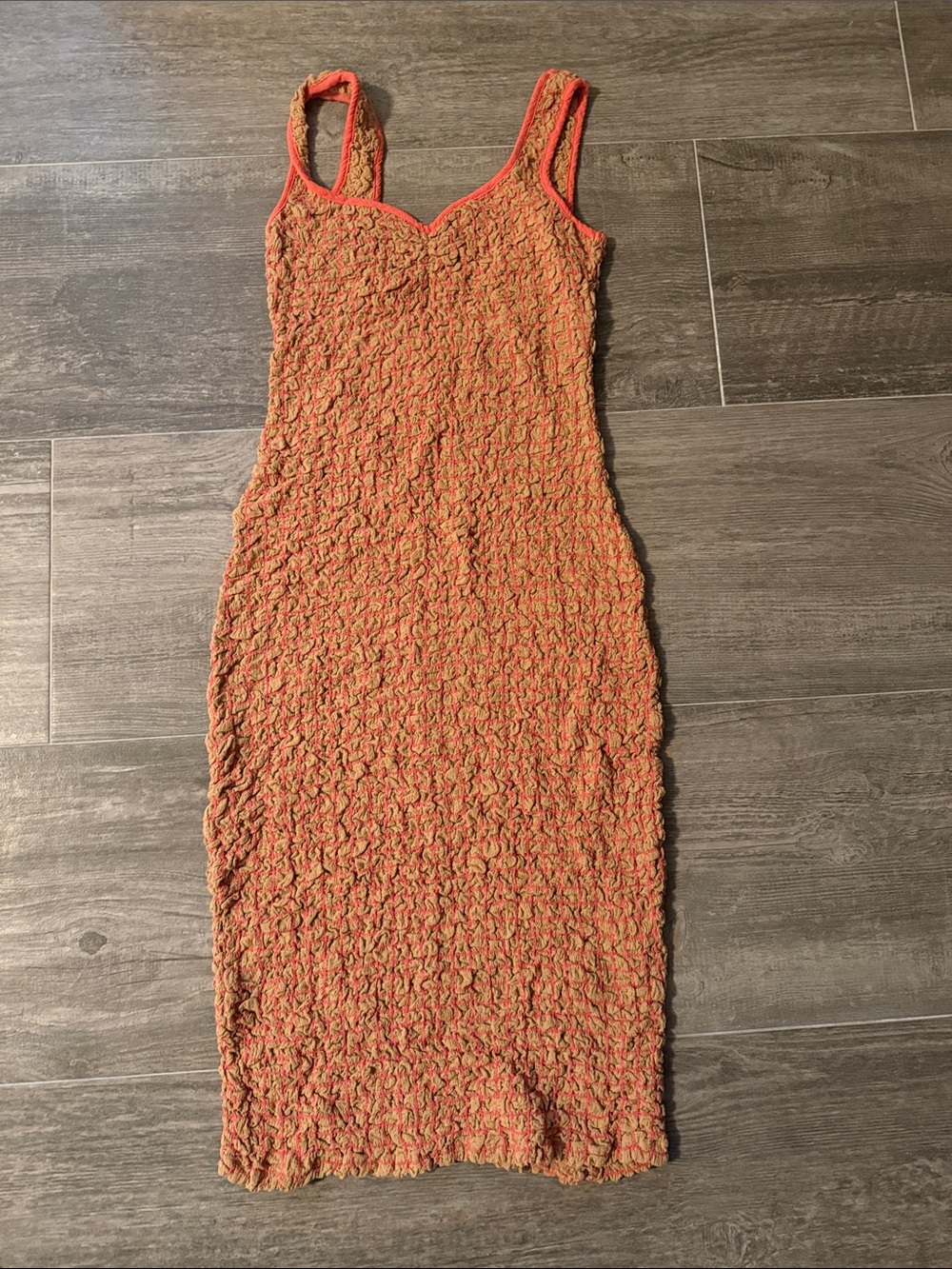 Tan and pink Textured Bodycon Midi Dress - Unknown Brand